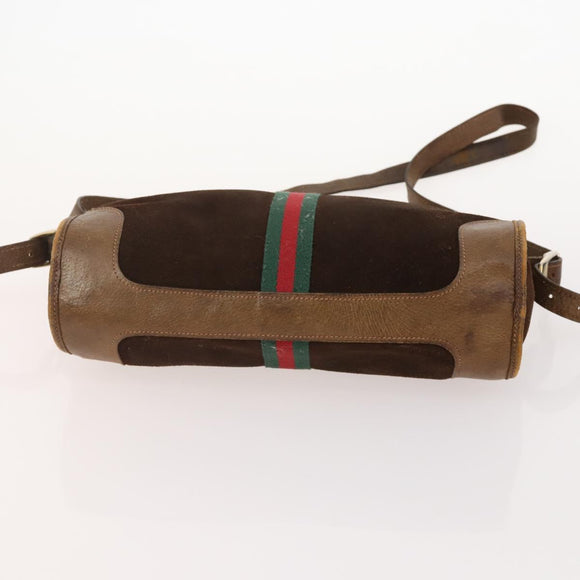 GUCCI GG Supreme Web Sherry Line Hand Bag Suede 4 Set Black Beige Auth 170524