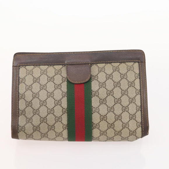 GUCCI GG Supreme Web Sherry Line Hand Bag Suede 4 Set Black Beige Auth 170524