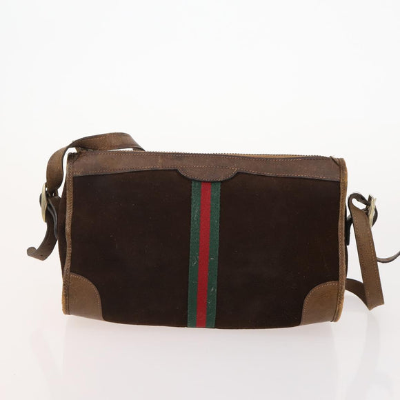 GUCCI GG Supreme Web Sherry Line Hand Bag Suede 4 Set Black Beige Auth 170524