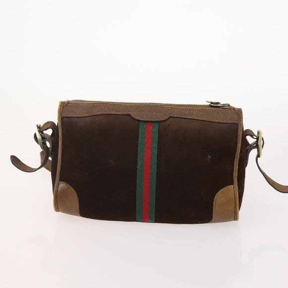GUCCI GG Supreme Web Sherry Line Hand Bag Suede 4 Set Black Beige Auth 170524
