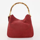 GUCCI Bamboo Hand Bag Leather Suede 2 Set Black Red Auth 170525-10