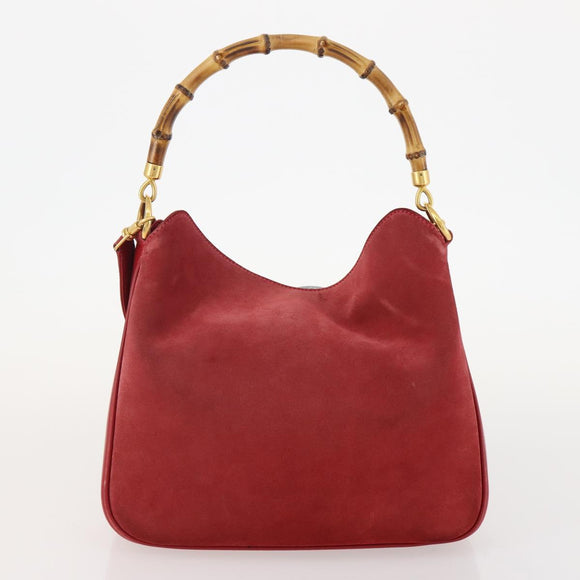 GUCCI Bamboo Hand Bag Leather Suede 2 Set Black Red Auth 170525