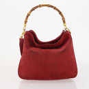 GUCCI Bamboo Hand Bag Leather Suede 2 Set Black Red Auth 170525-11