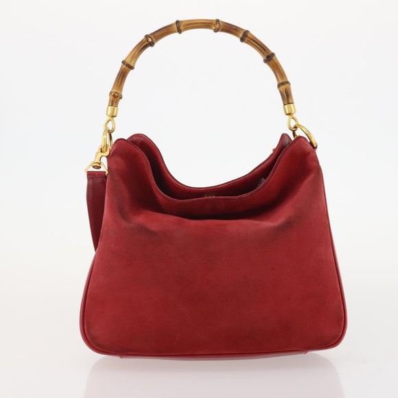 GUCCI Bamboo Hand Bag Leather Suede 2 Set Black Red Auth 170525