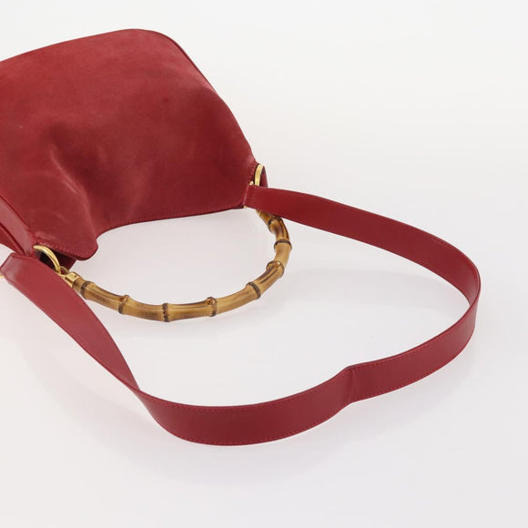GUCCI Bamboo Hand Bag Leather Suede 2 Set Black Red Auth 170525
