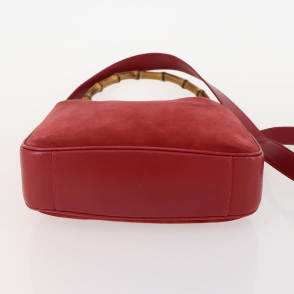 GUCCI Bamboo Hand Bag Leather Suede 2 Set Black Red Auth 170525