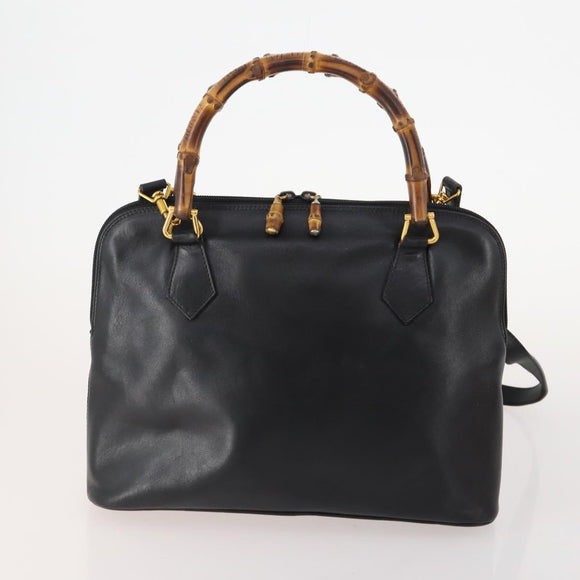 GUCCI Bamboo Hand Bag Leather Suede 2 Set Black Red Auth 170525