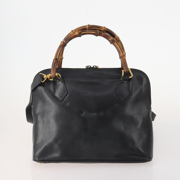 GUCCI Bamboo Hand Bag Leather Suede 2 Set Black Red Auth 170525