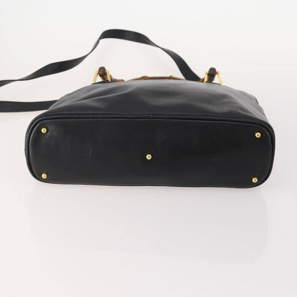 GUCCI Bamboo Hand Bag Leather Suede 2 Set Black Red Auth 170525