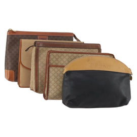 CELINE Macadam Canvas Clutch Bag PVC Leather 5 Set Brown Black beige Auth 170526
