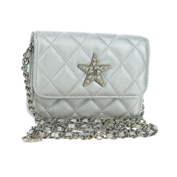 CHANEL Chain Shoulder Bag Leather Silver CC Auth 170531SAM