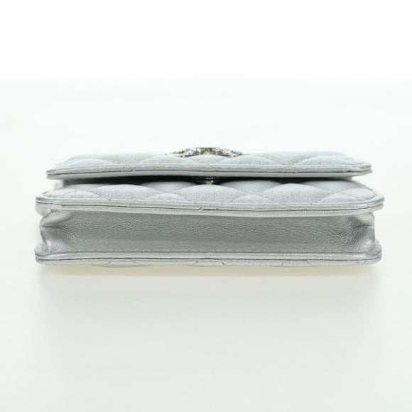 CHANEL Chain Shoulder Bag Leather Silver CC Auth 170531SAM