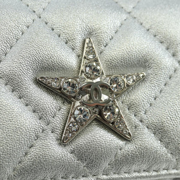 CHANEL Chain Shoulder Bag Leather Silver CC Auth 170531SAM