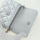 CHANEL Chain Shoulder Bag Leather Silver CC Auth 170531SAM-16