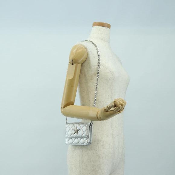 CHANEL Chain Shoulder Bag Leather Silver CC Auth 170531SAM