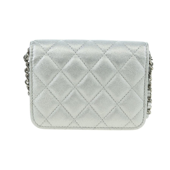 CHANEL Chain Shoulder Bag Leather Silver CC Auth 170531SAM