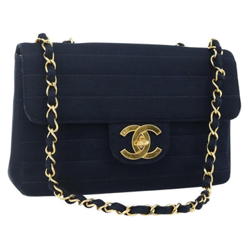 CHANEL Chain Shoulder Bag Cotton Navy Gold CC Auth 170537A