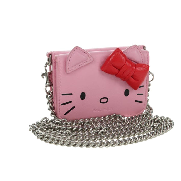 BALENCIAGA Mini Chain Wallet Kitty Leather Pink Silver 623241 Auth 170544SM