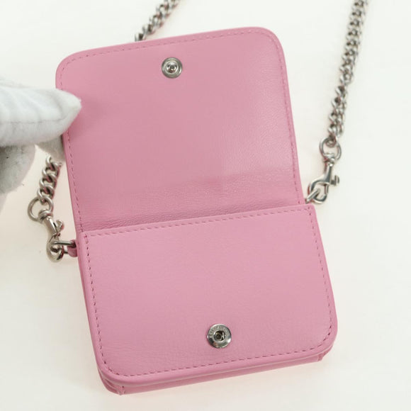 BALENCIAGA Mini Chain Wallet Kitty Leather Pink Silver 623241 Auth 170544SM