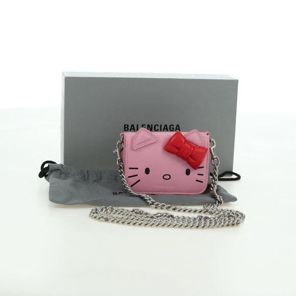 BALENCIAGA Mini Chain Wallet Kitty Leather Pink Silver 623241 Auth 170544SM