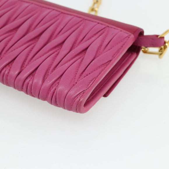 Miu Miu Chain Shoulder Bag Leather Pink Gold Auth 170545A