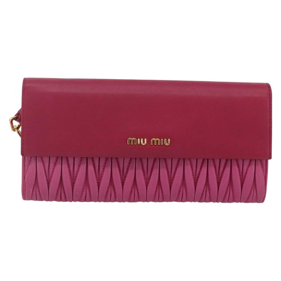 Miu Miu Chain Shoulder Bag Leather Pink Gold Auth 170545A