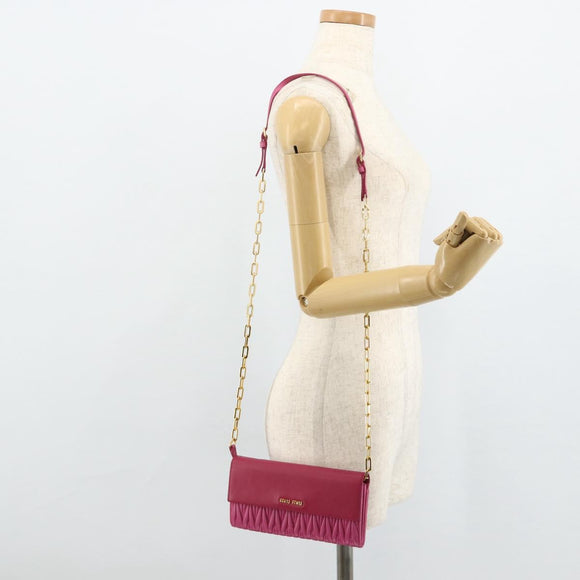 Miu Miu Chain Shoulder Bag Leather Pink Gold Auth 170545A