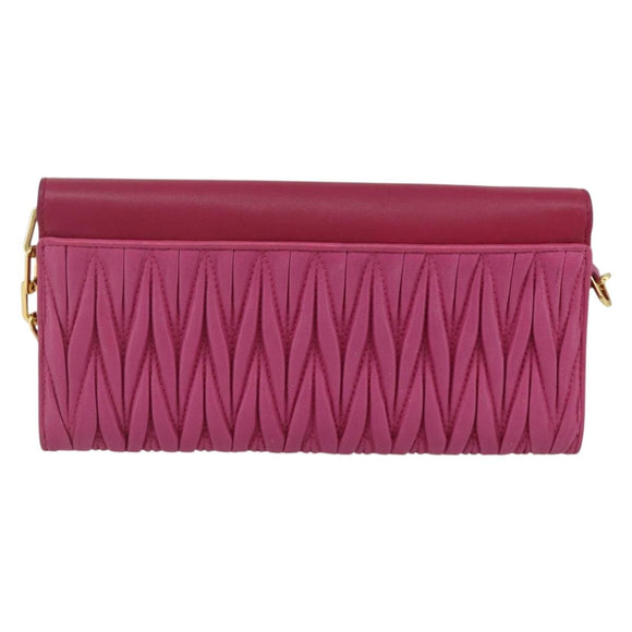 Miu Miu Chain Shoulder Bag Leather Pink Gold Auth 170545A