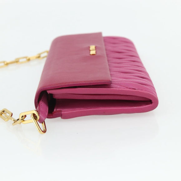 Miu Miu Chain Shoulder Bag Leather Pink Gold Auth 170545A