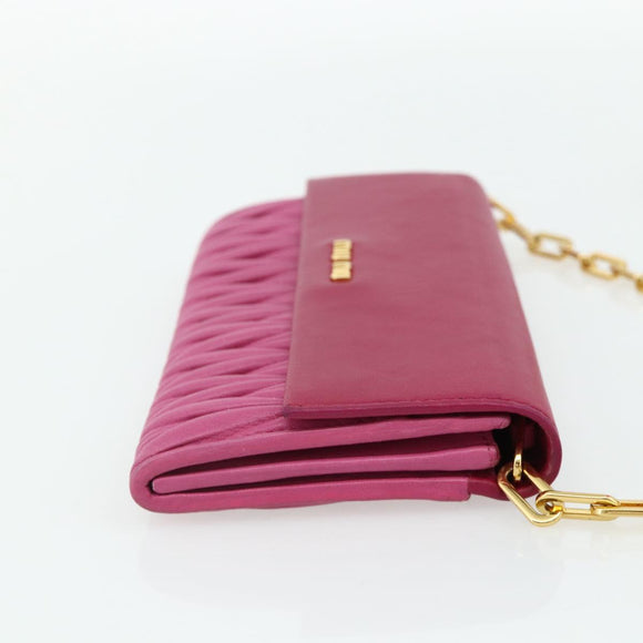 Miu Miu Chain Shoulder Bag Leather Pink Gold Auth 170545A