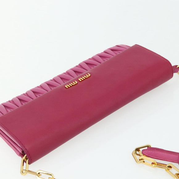 Miu Miu Chain Shoulder Bag Leather Pink Gold Auth 170545A