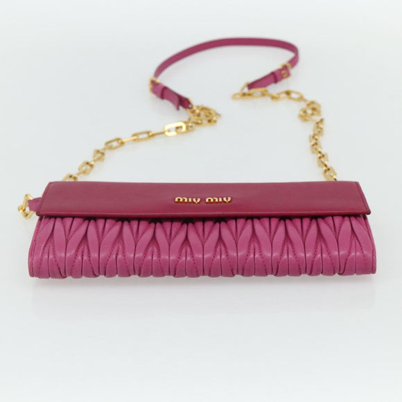 Miu Miu Chain Shoulder Bag Leather Pink Gold Auth 170545A