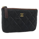 CHANEL Pouch Caviar Skin Black Gold CC Auth 170547A-1