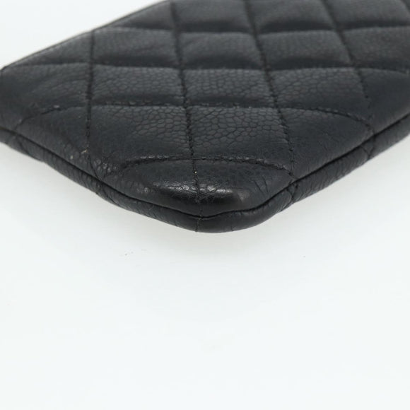 CHANEL Pouch Caviar Skin Black Gold CC Auth 170547A