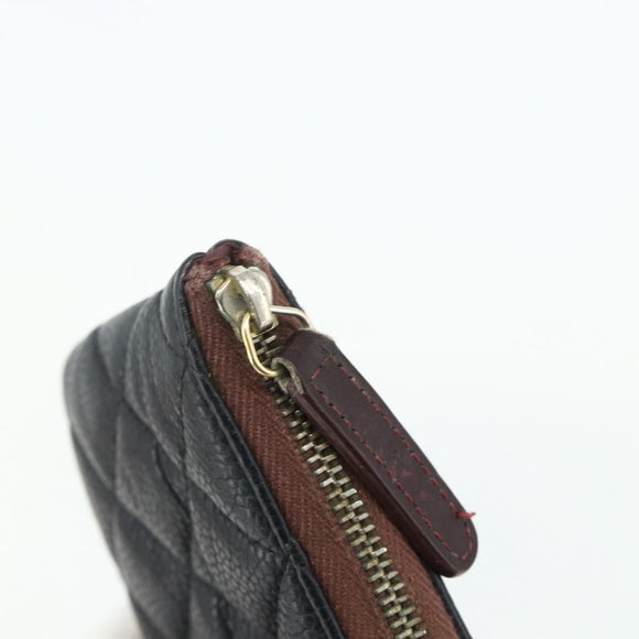 CHANEL Pouch Caviar Skin Black Gold CC Auth 170547A