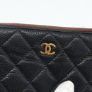CHANEL Pouch Caviar Skin Black Gold CC Auth 170547A-13