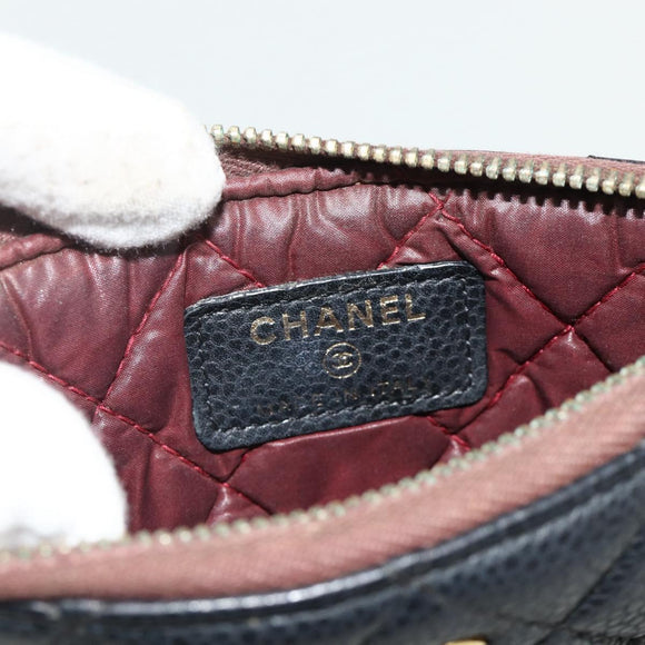 CHANEL Pouch Caviar Skin Black Gold CC Auth 170547A