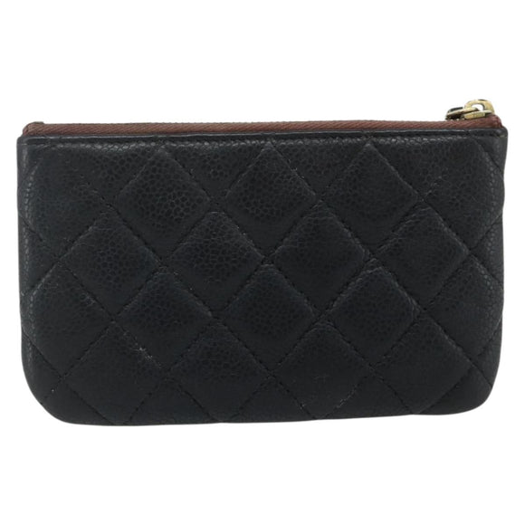 CHANEL Pouch Caviar Skin Black Gold CC Auth 170547A