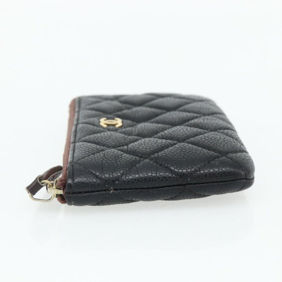 CHANEL Pouch Caviar Skin Black Gold CC Auth 170547A