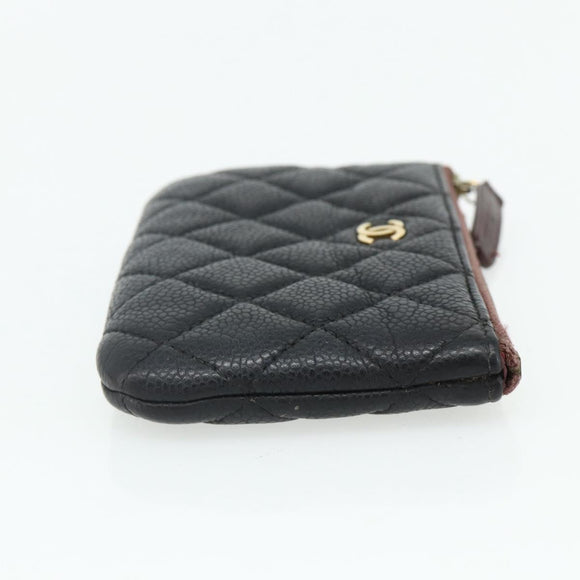 CHANEL Pouch Caviar Skin Black Gold CC Auth 170547A
