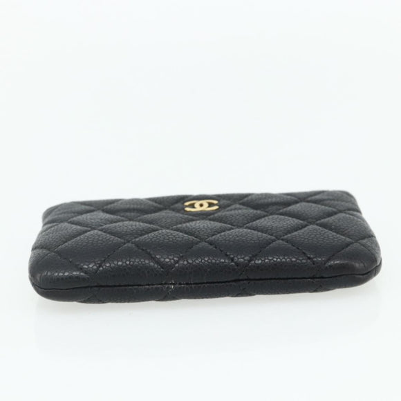 CHANEL Pouch Caviar Skin Black Gold CC Auth 170547A