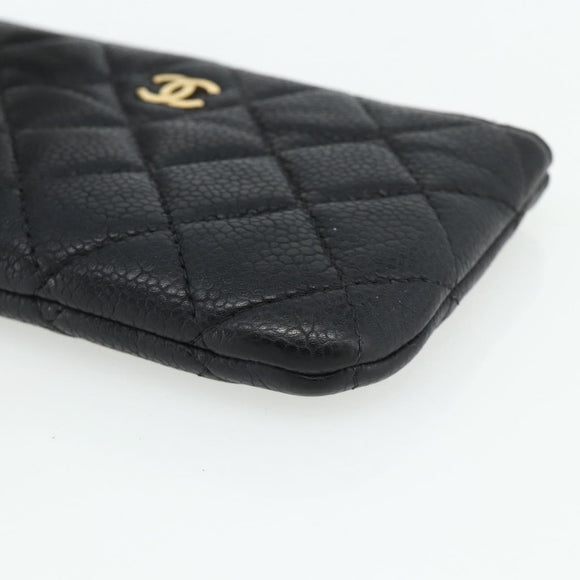 CHANEL Pouch Caviar Skin Black Gold CC Auth 170547A