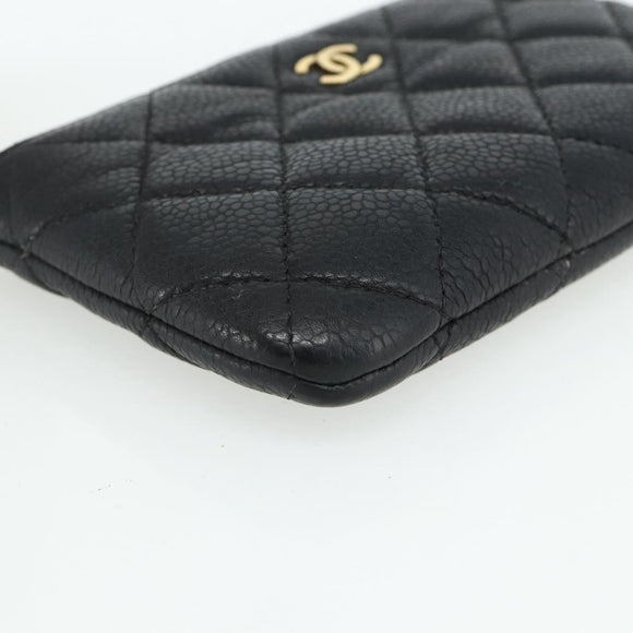 CHANEL Pouch Caviar Skin Black Gold CC Auth 170547A