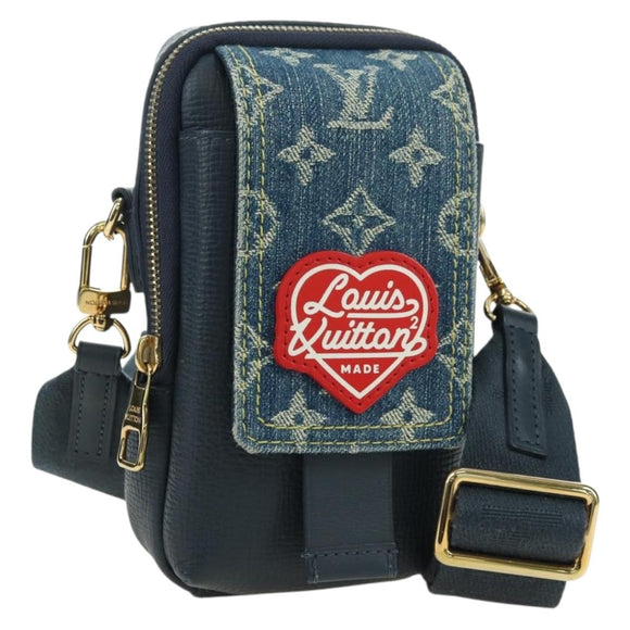 LOUIS VUITTON Denim LVxNIGO Double Phone Pouch Bag Blue M81060 Auth 170550SM