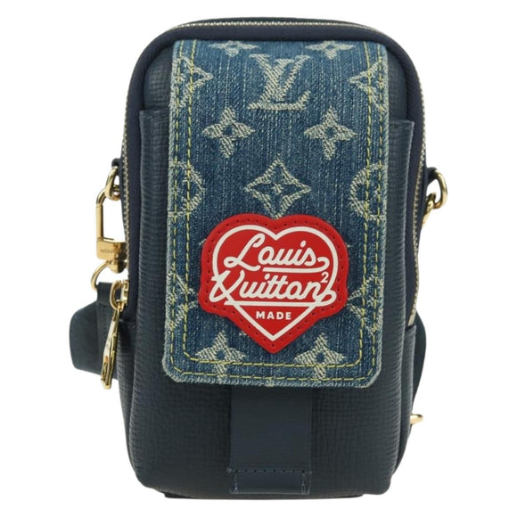 LOUIS VUITTON Denim LVxNIGO Double Phone Pouch Bag Blue M81060 Auth 170550SM