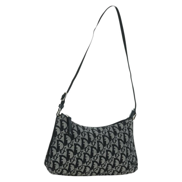 Christian Dior Trotter Canvas Accessory Pouch Black Silver Auth 170558V