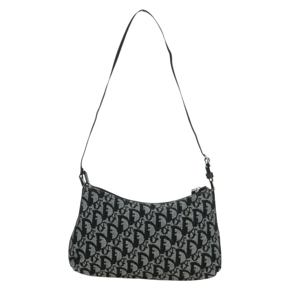 Christian Dior Trotter Canvas Accessory Pouch Black Silver Auth 170558V