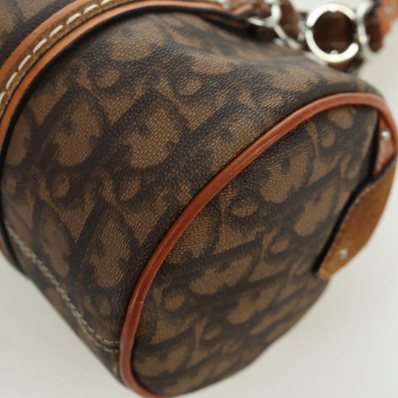 Christian Dior Romantic Trotter Canvas Hand Bag PVC Brown Silver Auth 170563V