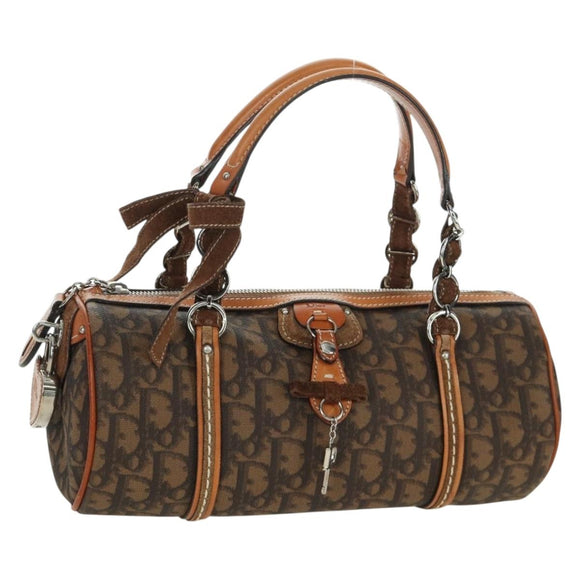 Christian Dior Romantic Trotter Canvas Hand Bag PVC Brown Silver Auth 170563V