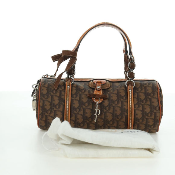 Christian Dior Romantic Trotter Canvas Hand Bag PVC Brown Silver Auth 170563V